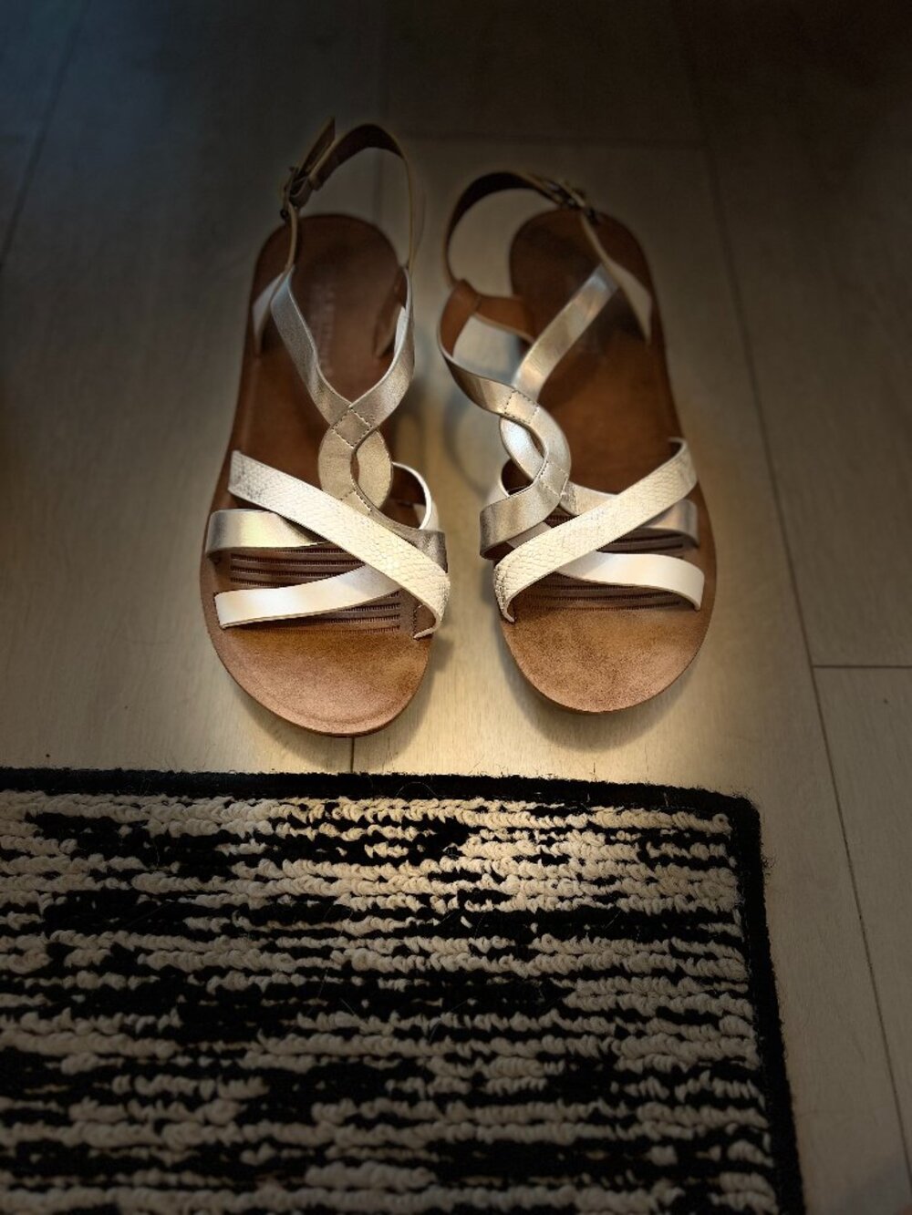French Metallic Silver & Ivory Strappy Sandals | France